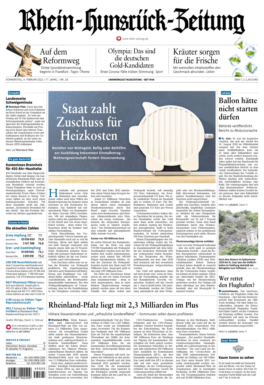 Rhein-Hunsrück-Zeitung vom Donnerstag, 03.02.2022
