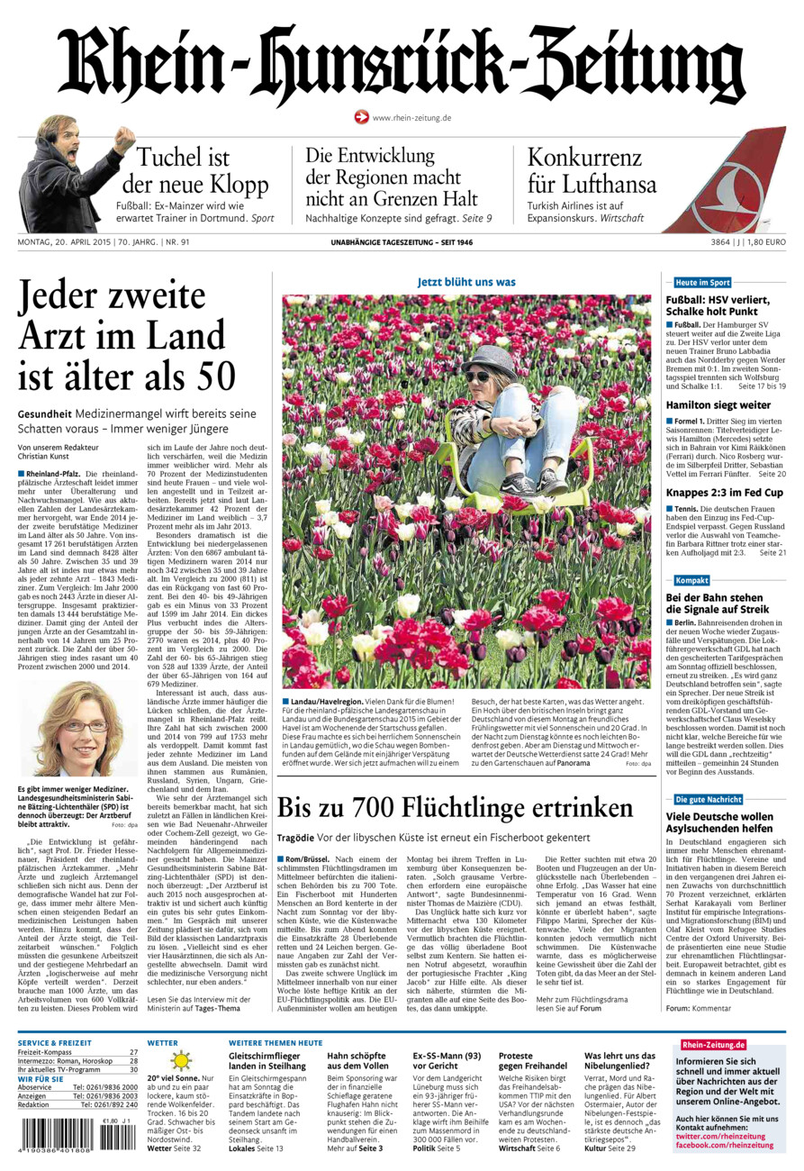 Rhein-Hunsrück-Zeitung vom Montag, 20.04.2015