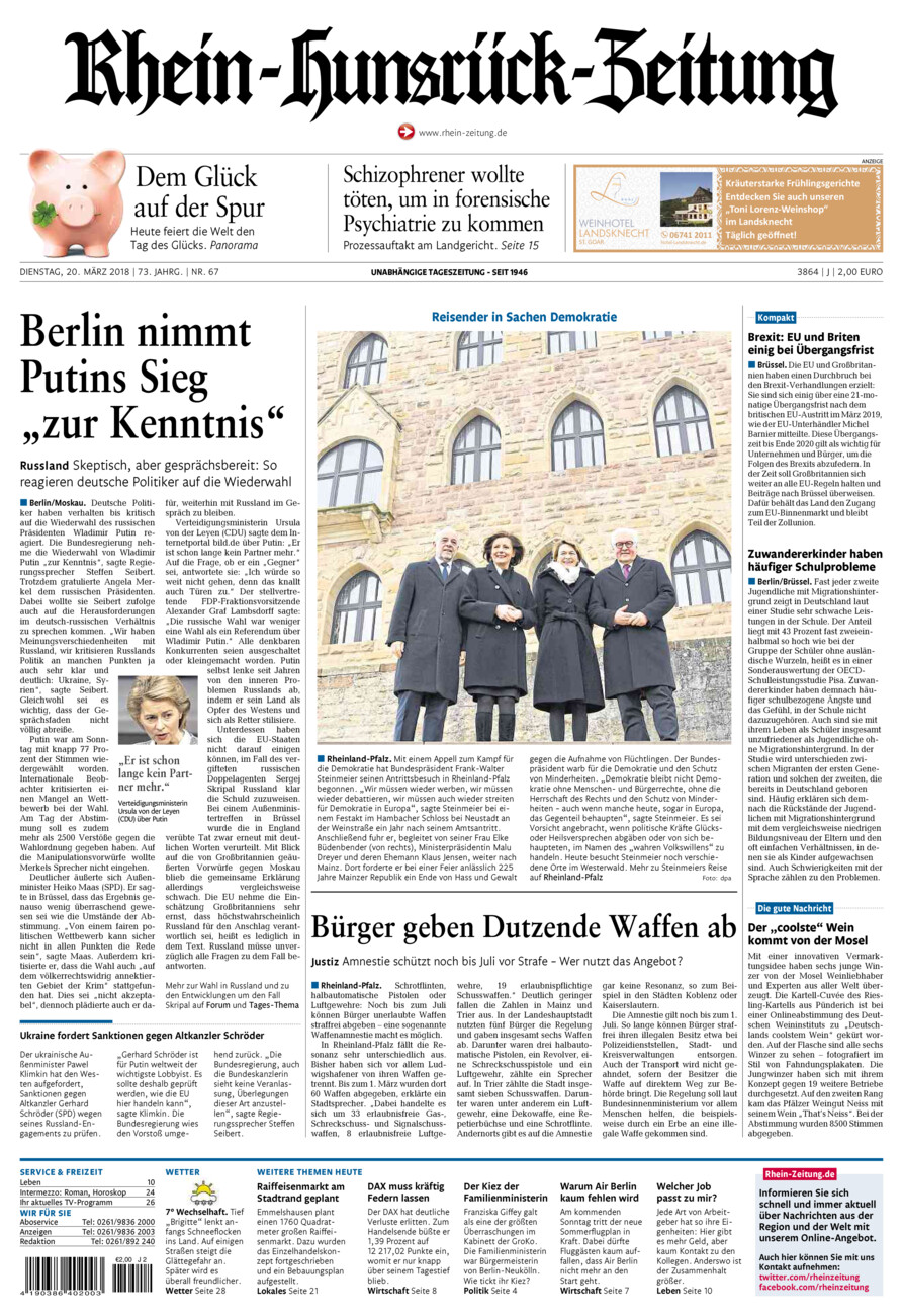 Rhein-Hunsrück-Zeitung vom Dienstag, 20.03.2018