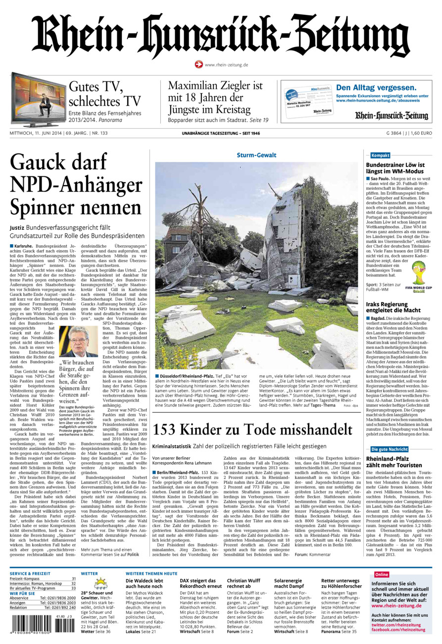 Rhein-Hunsrück-Zeitung vom Mittwoch, 11.06.2014