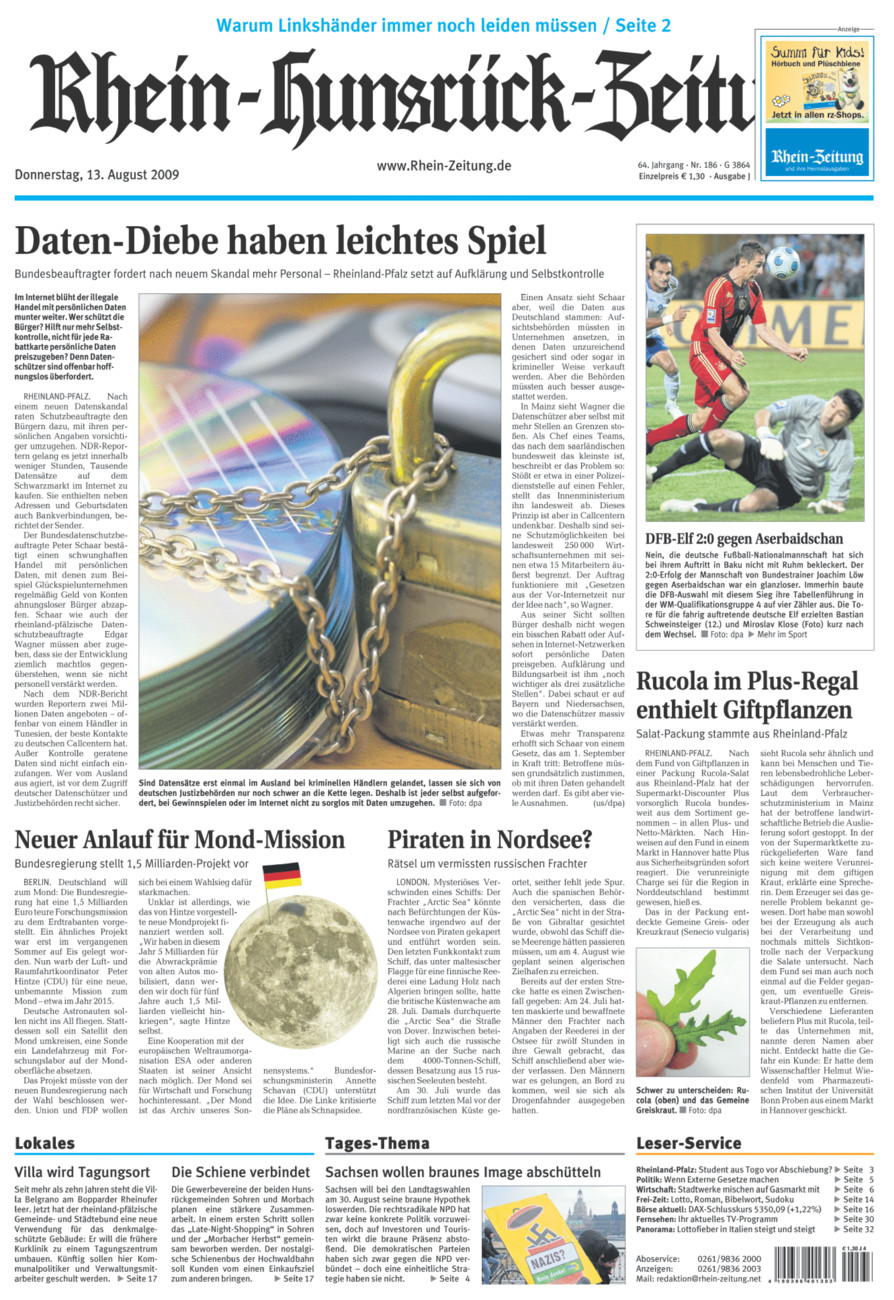 Rhein-Hunsrück-Zeitung vom Donnerstag, 13.08.2009