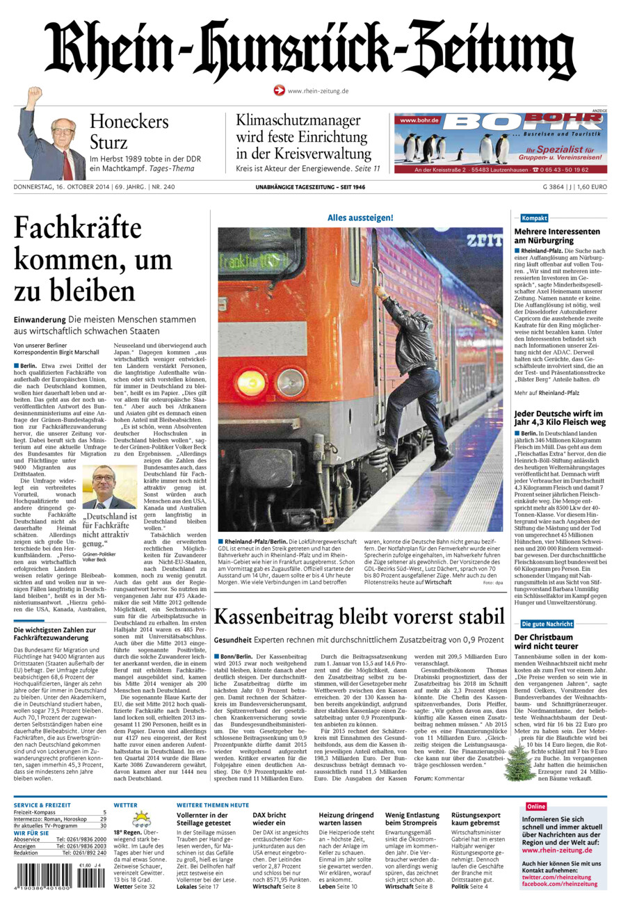 Rhein-Hunsrück-Zeitung vom Donnerstag, 16.10.2014