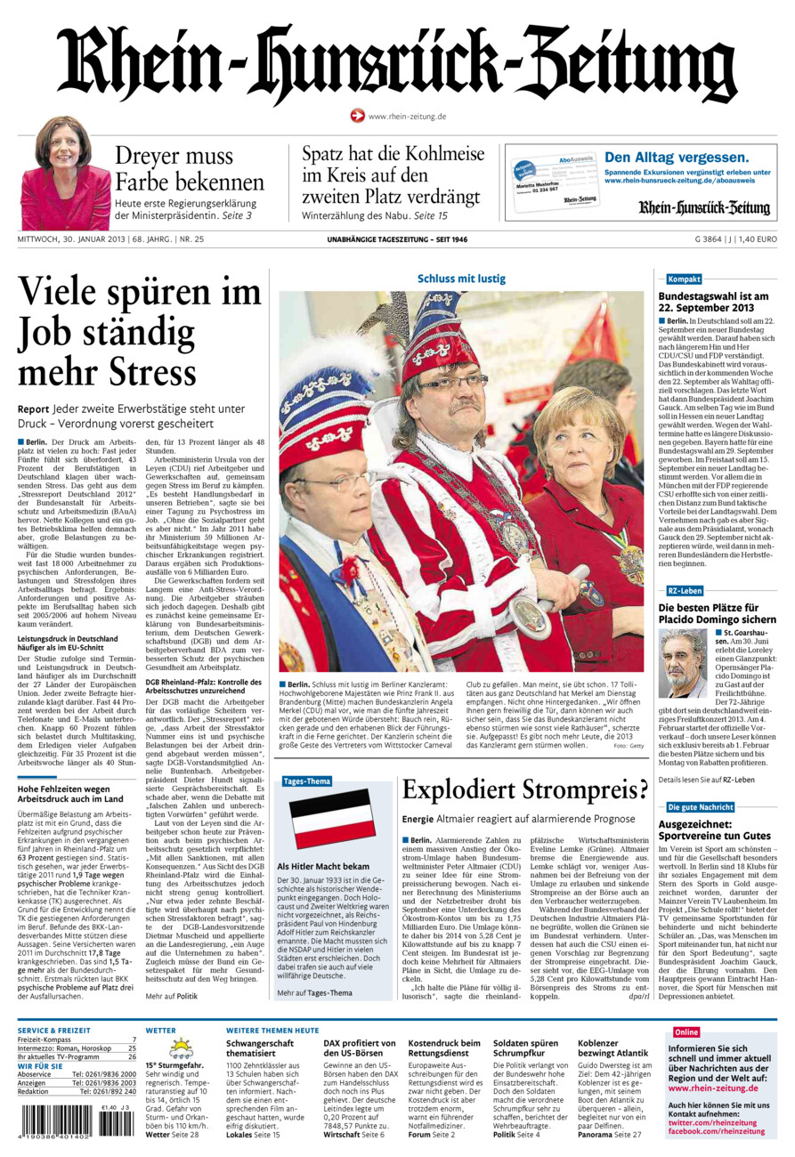 Rhein-Hunsrück-Zeitung vom Mittwoch, 30.01.2013