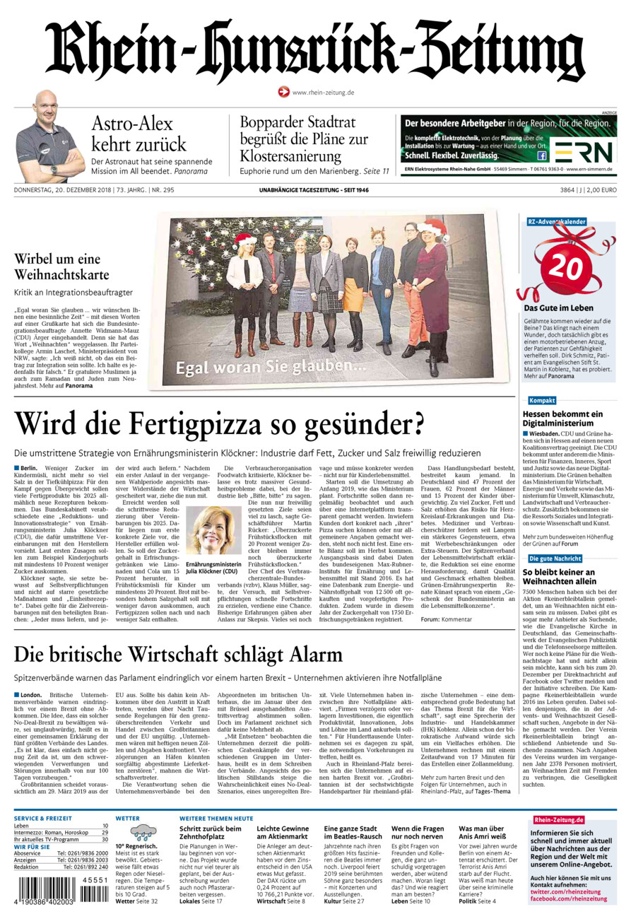 Rhein-Hunsrück-Zeitung vom Donnerstag, 20.12.2018