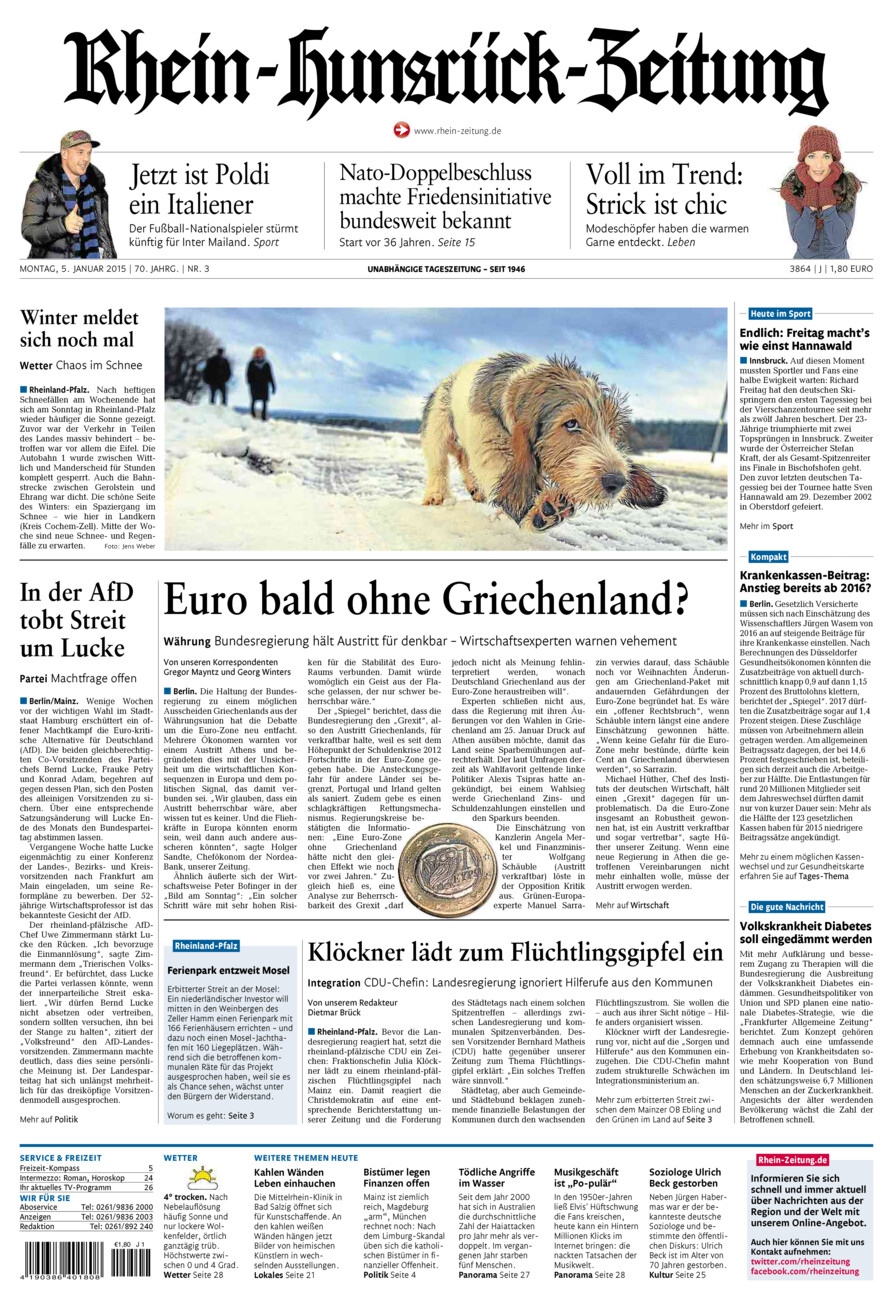 Rhein-Hunsrück-Zeitung vom Montag, 05.01.2015