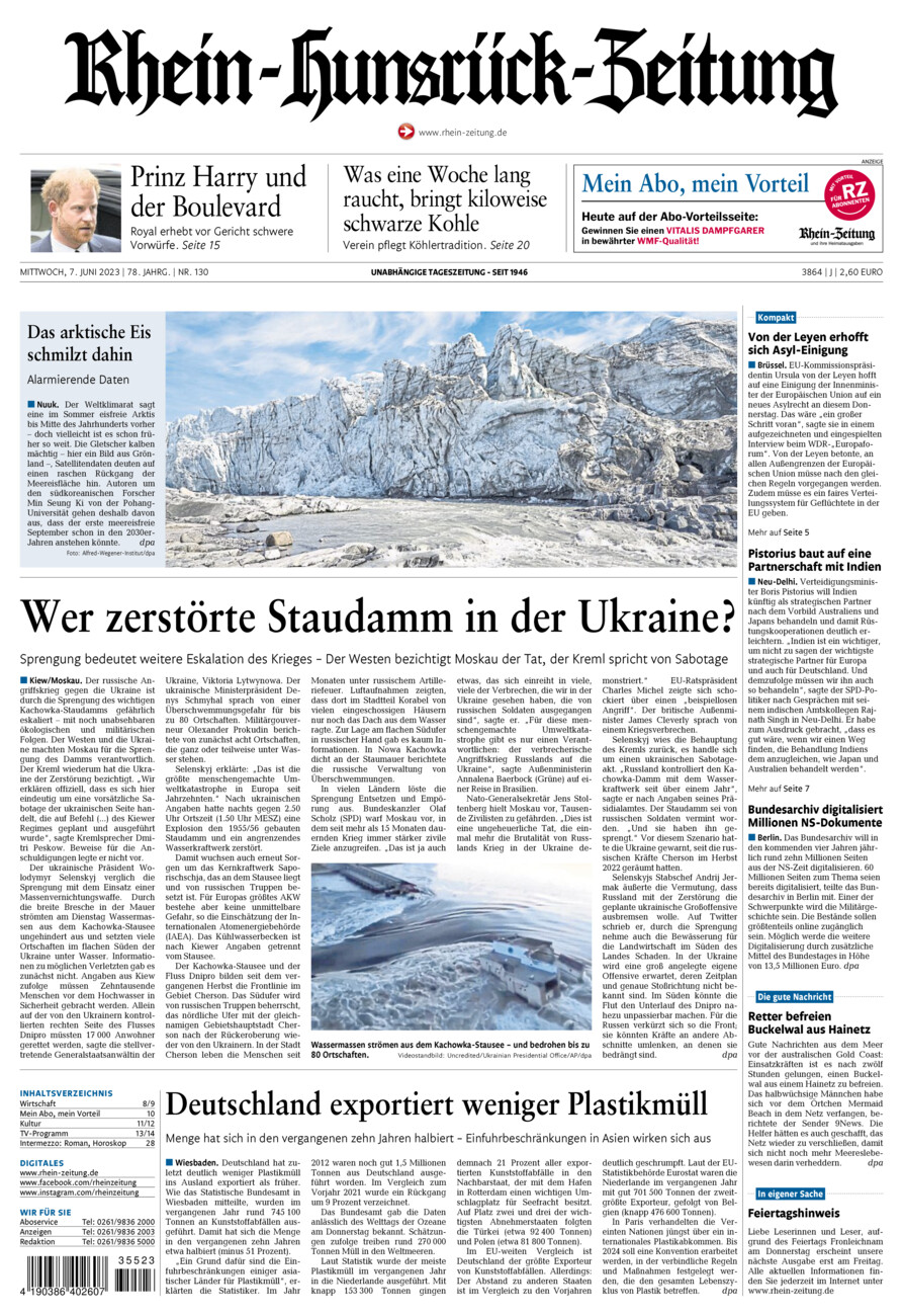 Rhein-Hunsrück-Zeitung vom Mittwoch, 07.06.2023
