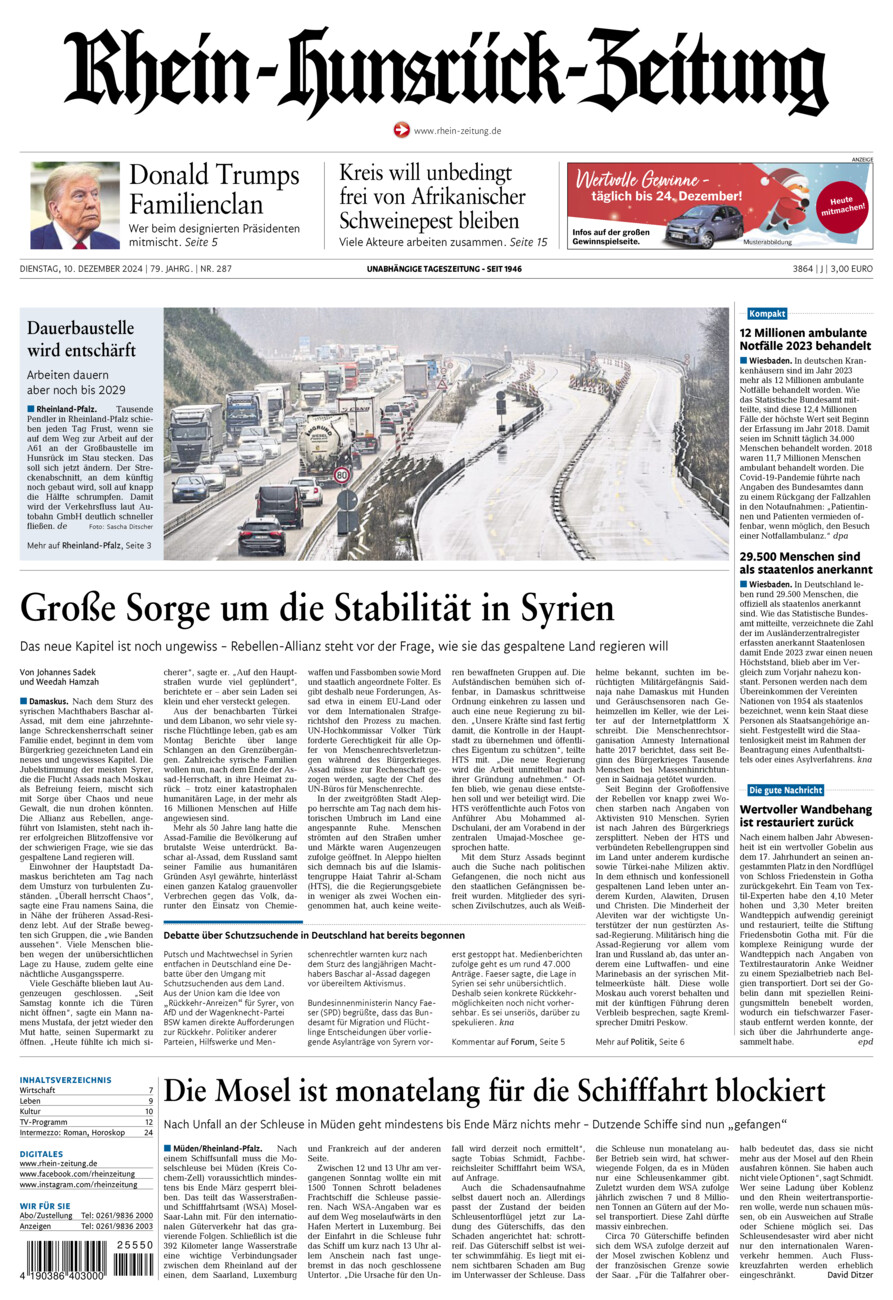 Rhein-Hunsrück-Zeitung vom Dienstag, 10.12.2024