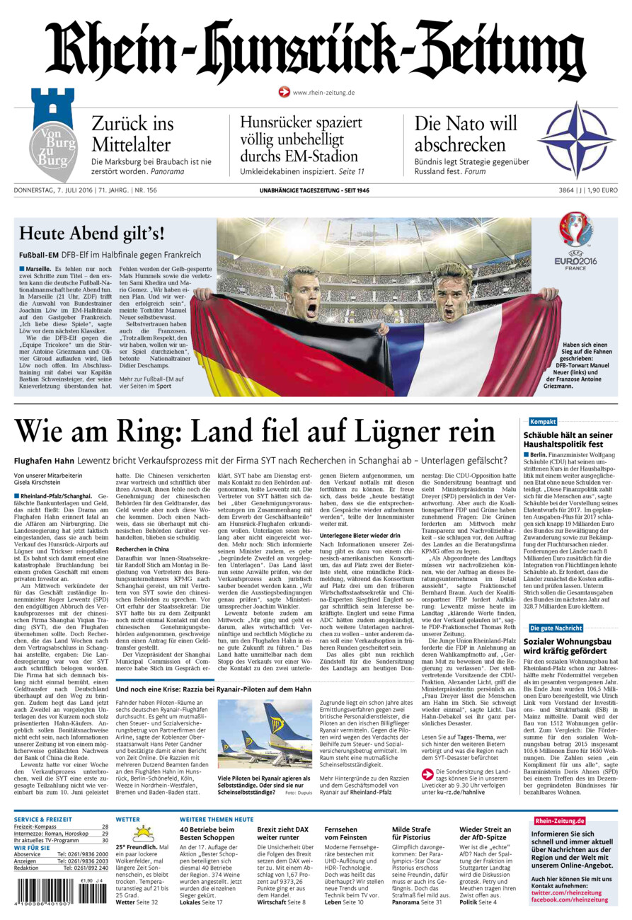 Rhein-Hunsrück-Zeitung vom Donnerstag, 07.07.2016