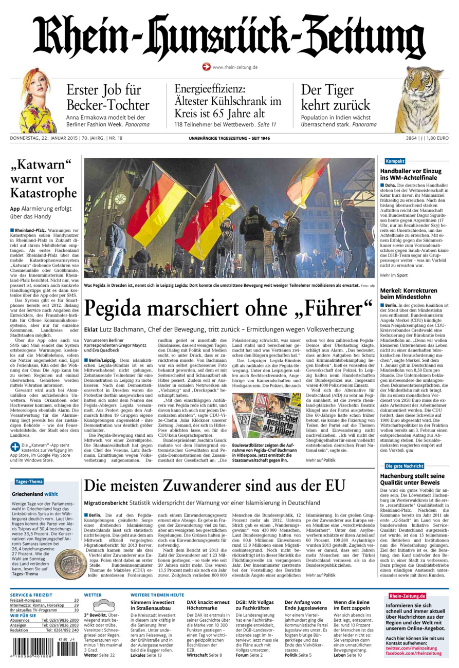 Rhein-Hunsrück-Zeitung vom Donnerstag, 22.01.2015