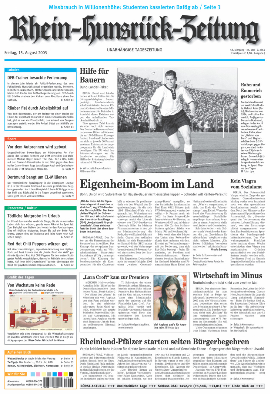 Rhein-Hunsrück-Zeitung vom Freitag, 15.08.2003