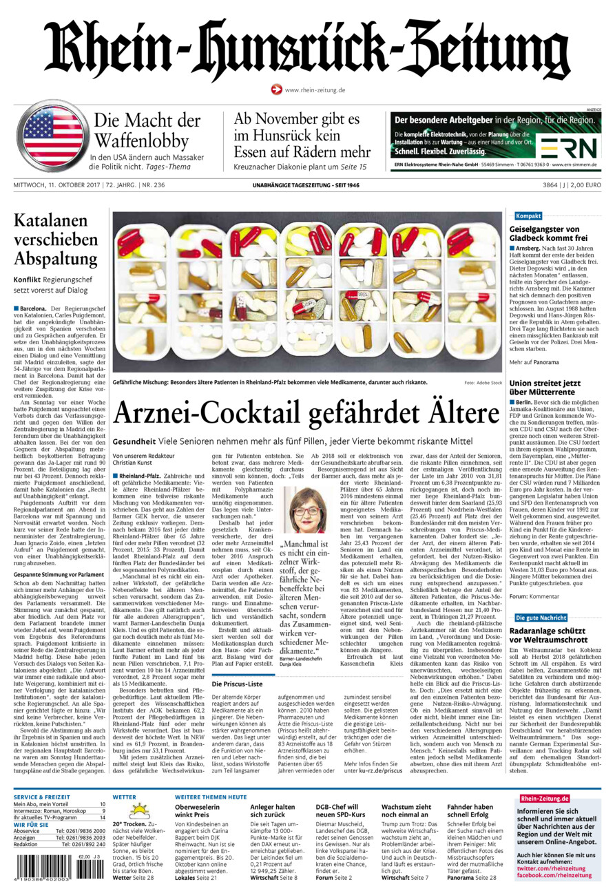 Rhein-Hunsrück-Zeitung vom Mittwoch, 11.10.2017