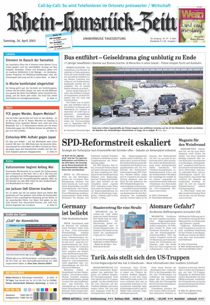 Rhein-Hunsrück-Zeitung vom Samstag, 26.04.2003