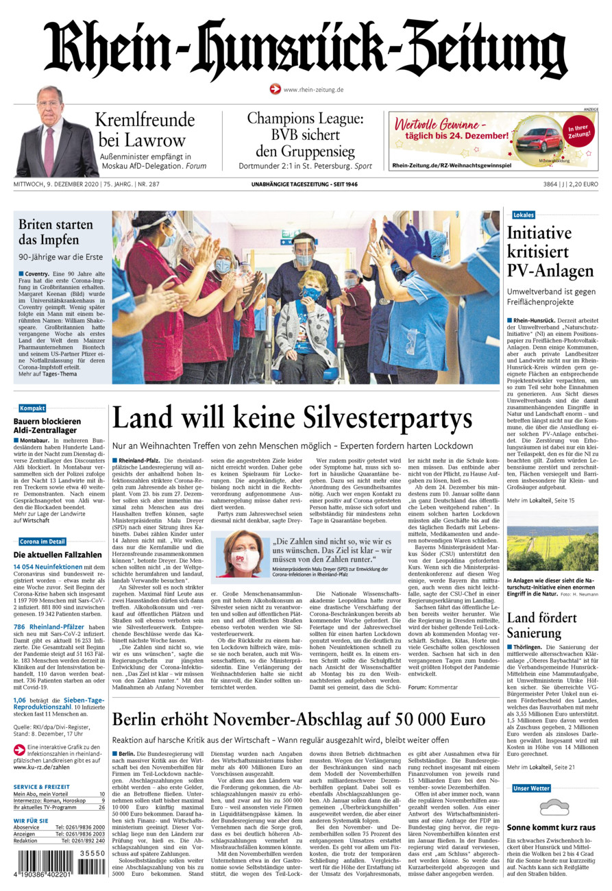 Rhein-Hunsrück-Zeitung vom Mittwoch, 09.12.2020