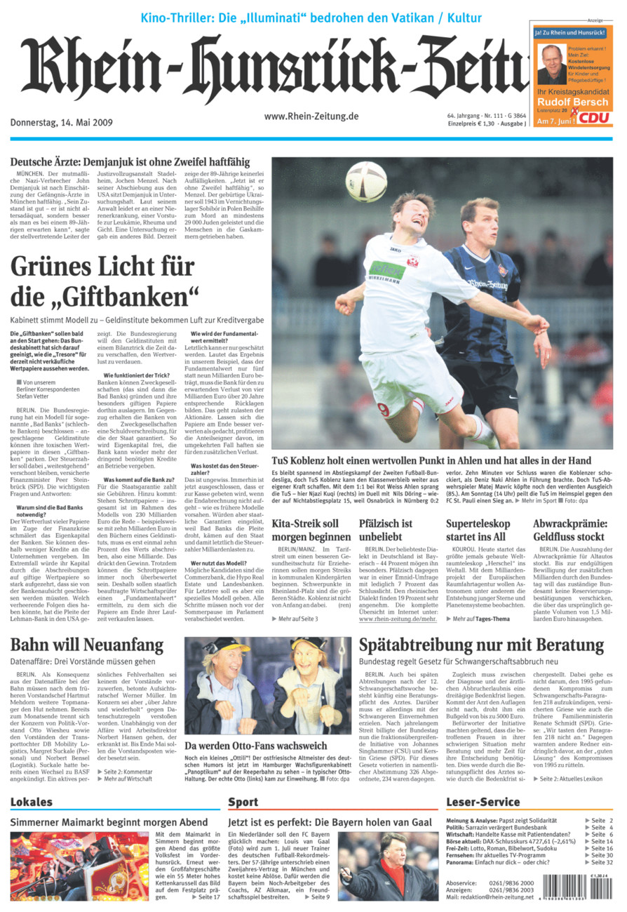 Rhein-Hunsrück-Zeitung vom Donnerstag, 14.05.2009