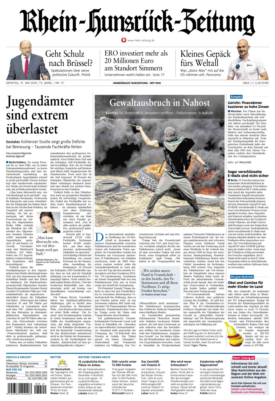 Rhein-Hunsrück-Zeitung vom Dienstag, 15.05.2018