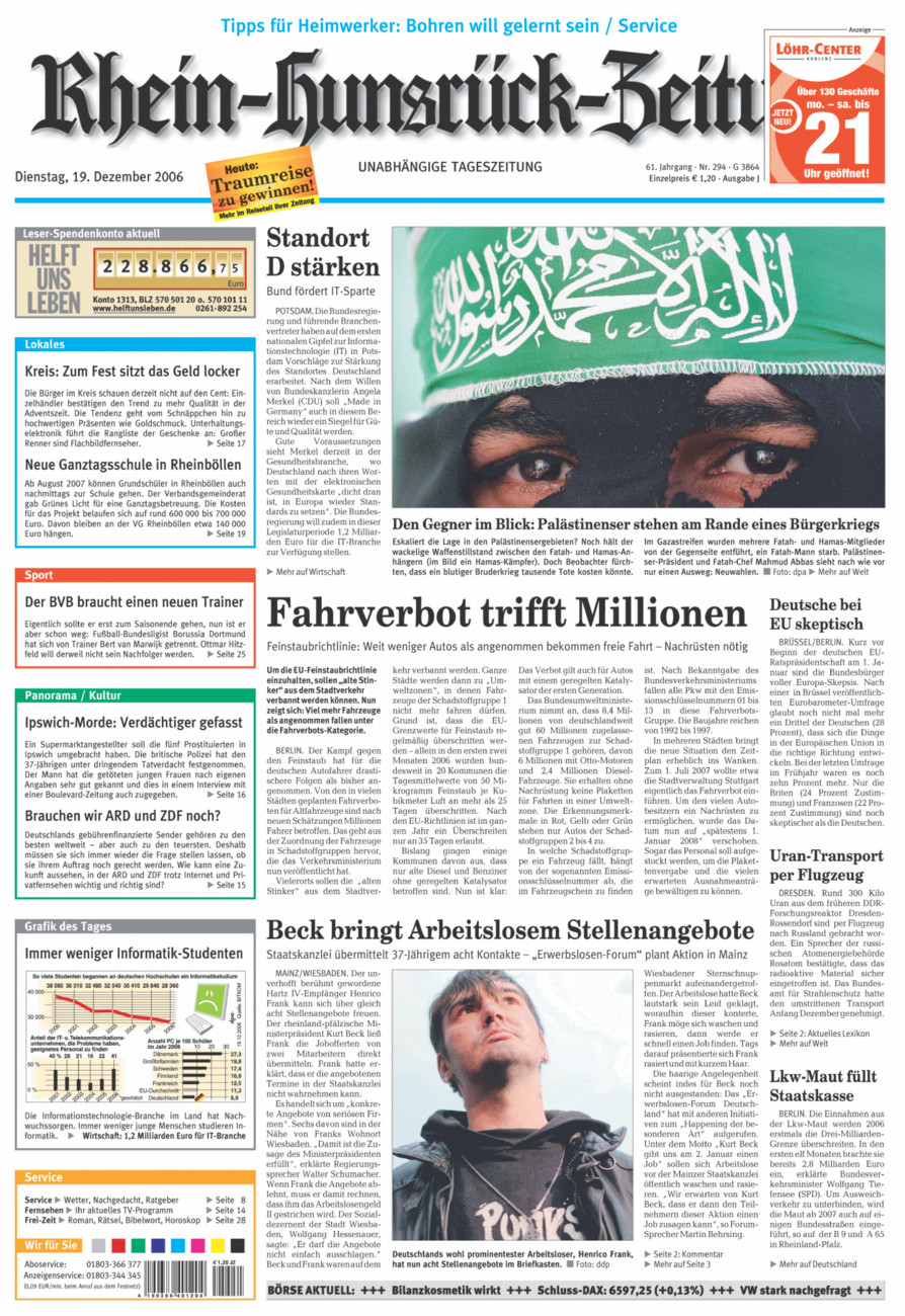 Rhein-Hunsrück-Zeitung vom Dienstag, 19.12.2006