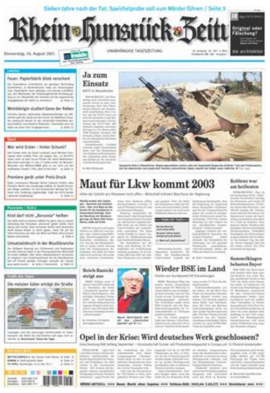 Rhein-Hunsrück-Zeitung vom Donnerstag, 16.08.2001