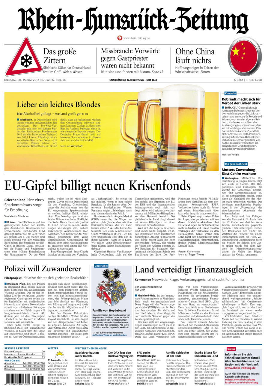 Rhein-Hunsrück-Zeitung vom Dienstag, 31.01.2012