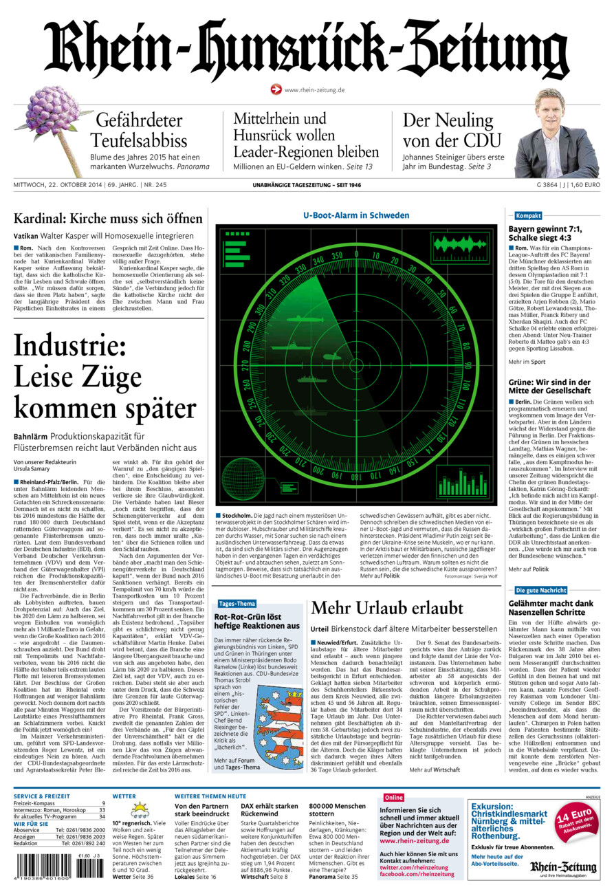 Rhein-Hunsrück-Zeitung vom Mittwoch, 22.10.2014