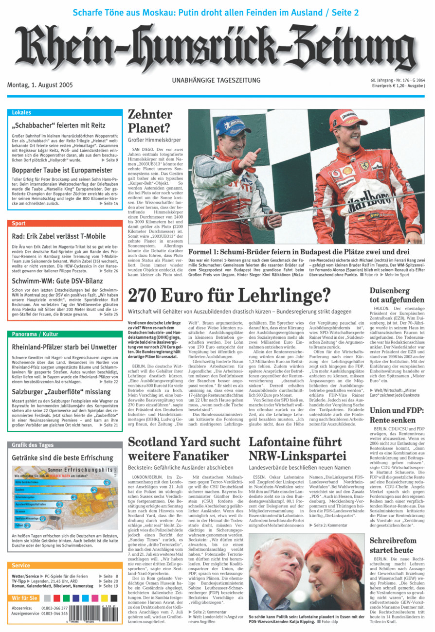 Rhein-Hunsrück-Zeitung vom Montag, 01.08.2005