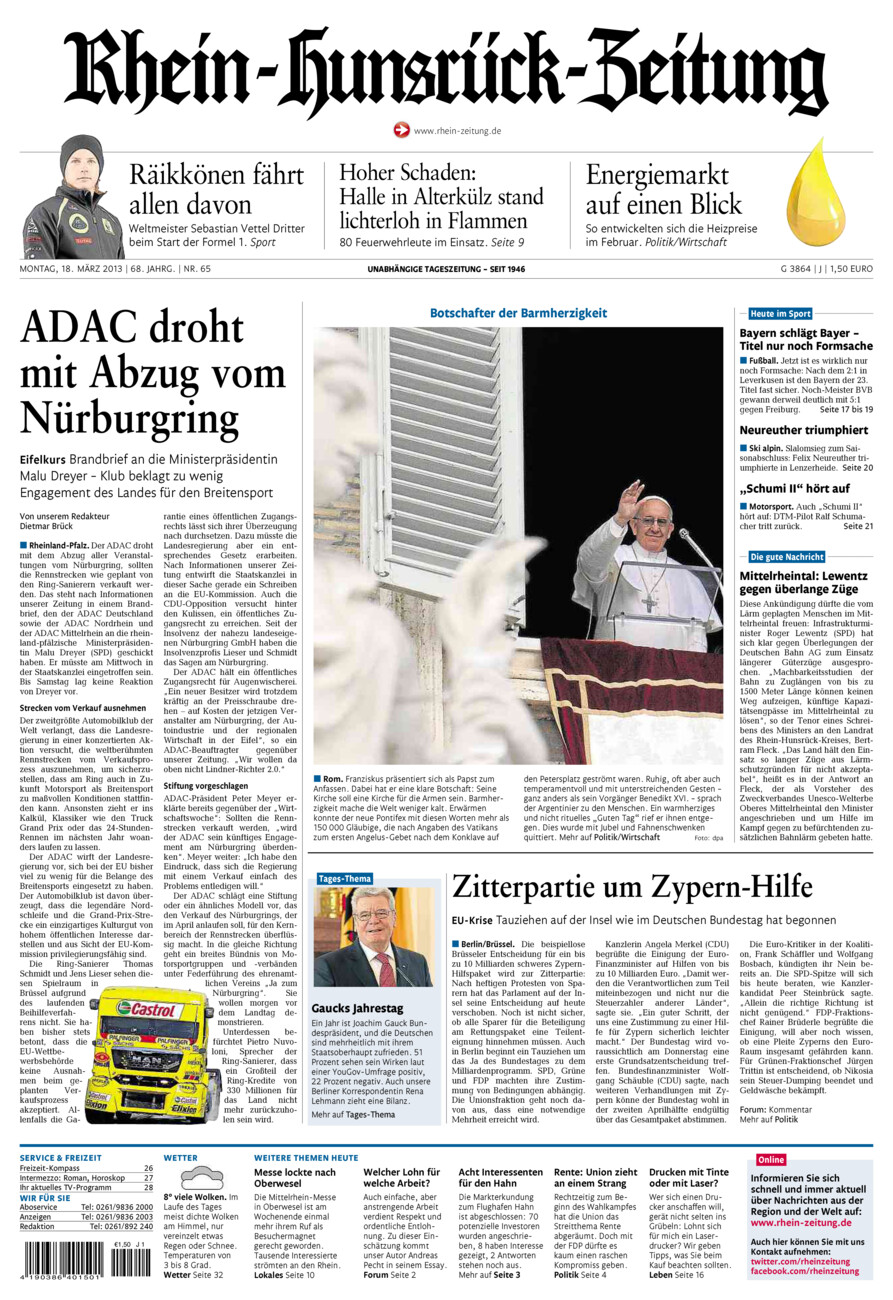 Rhein-Hunsrück-Zeitung vom Montag, 18.03.2013