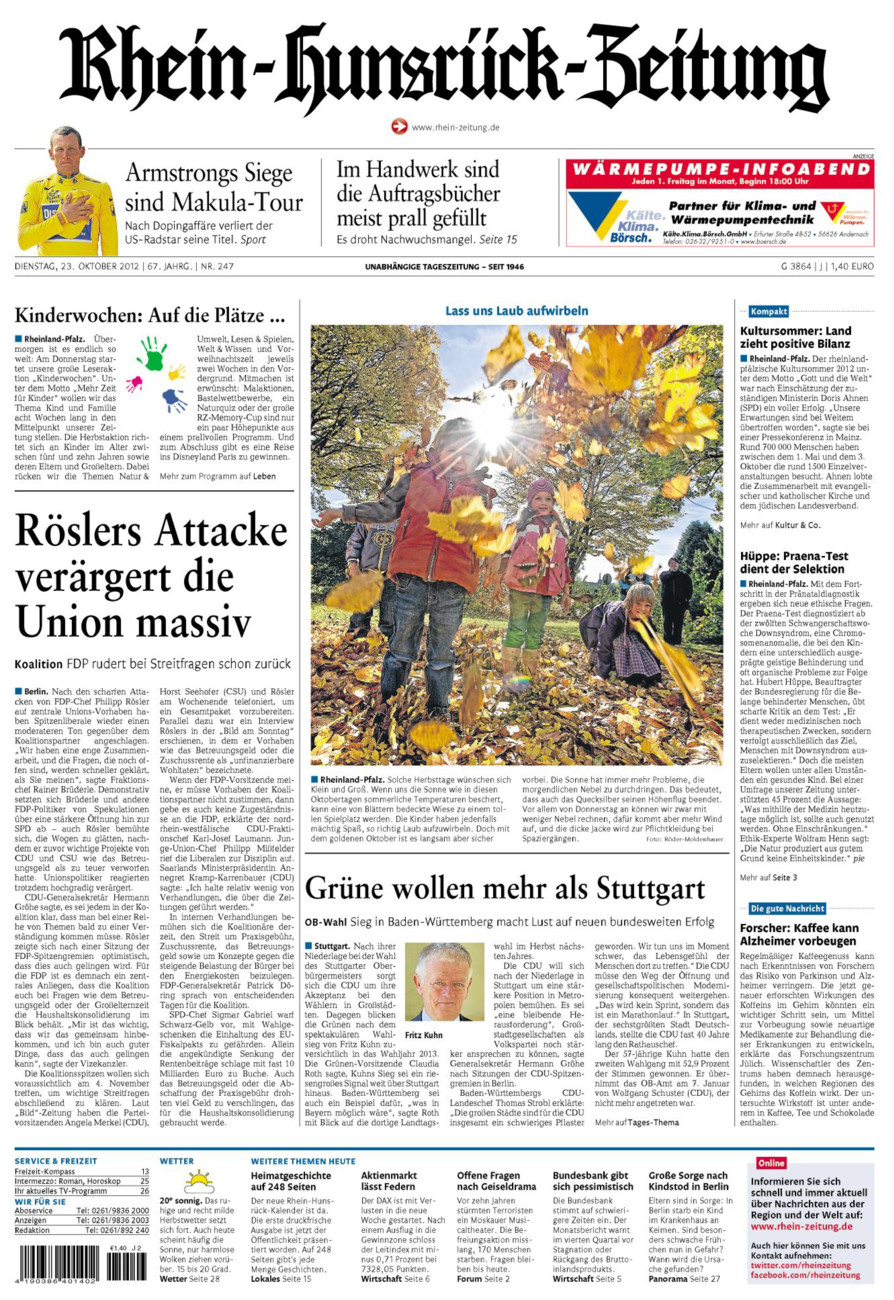 Rhein-Hunsrück-Zeitung vom Dienstag, 23.10.2012