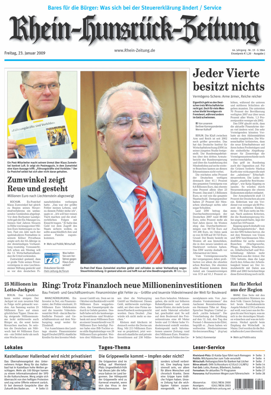 Rhein-Hunsrück-Zeitung vom Freitag, 23.01.2009