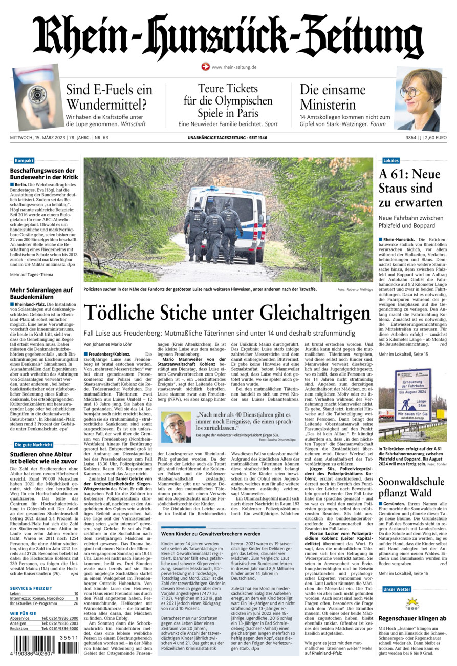 Rhein-Hunsrück-Zeitung vom Mittwoch, 15.03.2023
