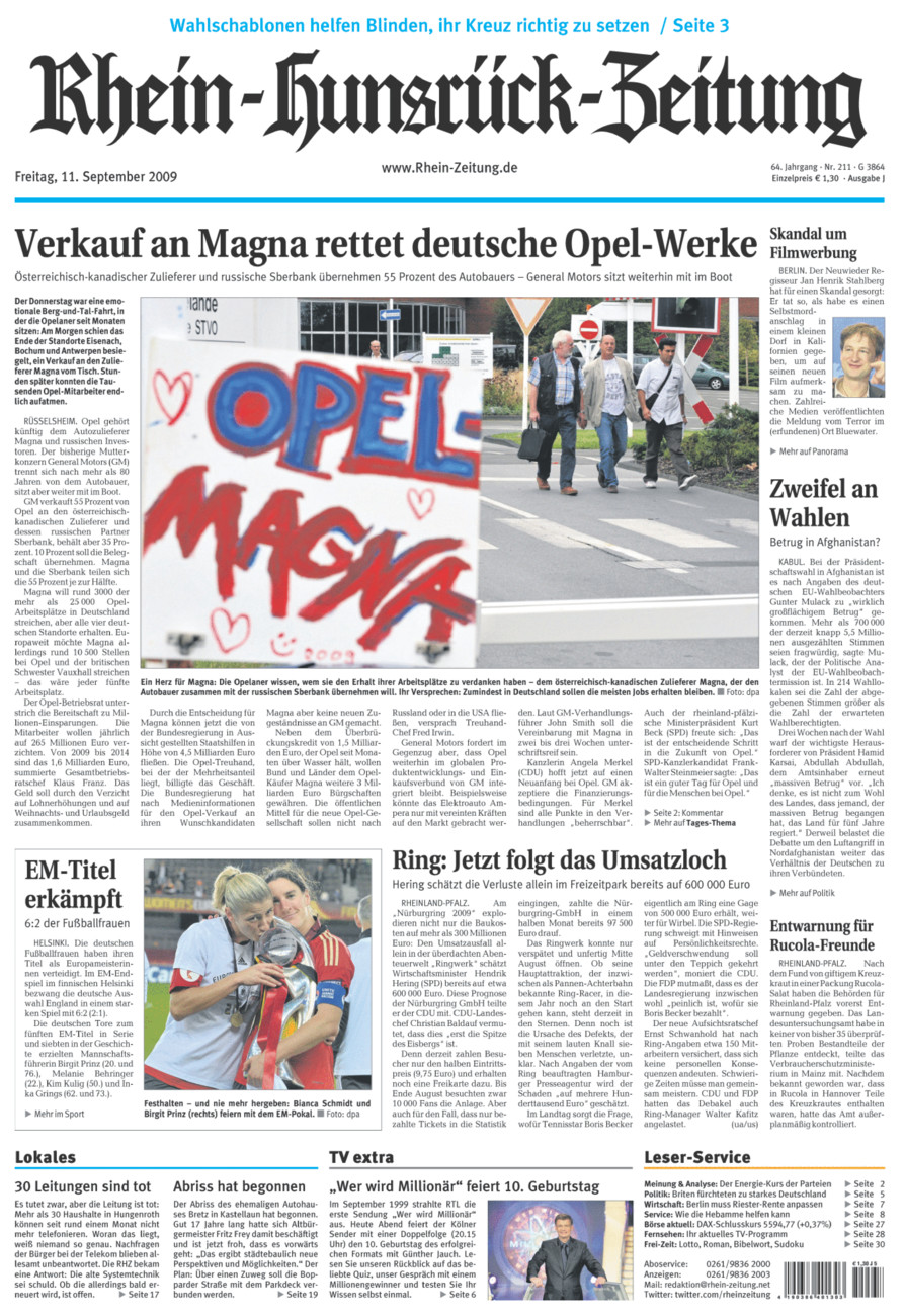 Rhein-Hunsrück-Zeitung vom Freitag, 11.09.2009