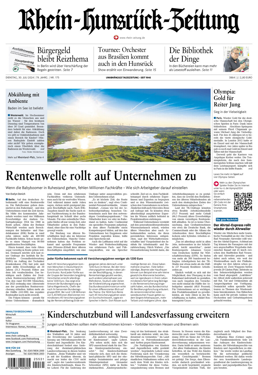 Rhein-Hunsrück-Zeitung vom Dienstag, 30.07.2024