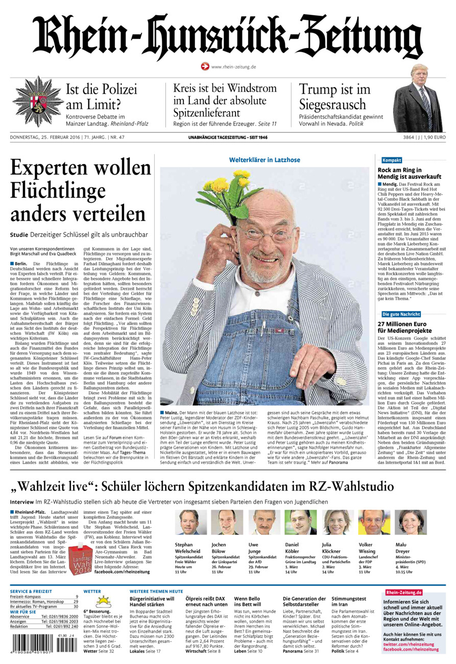 Rhein-Hunsrück-Zeitung vom Donnerstag, 25.02.2016