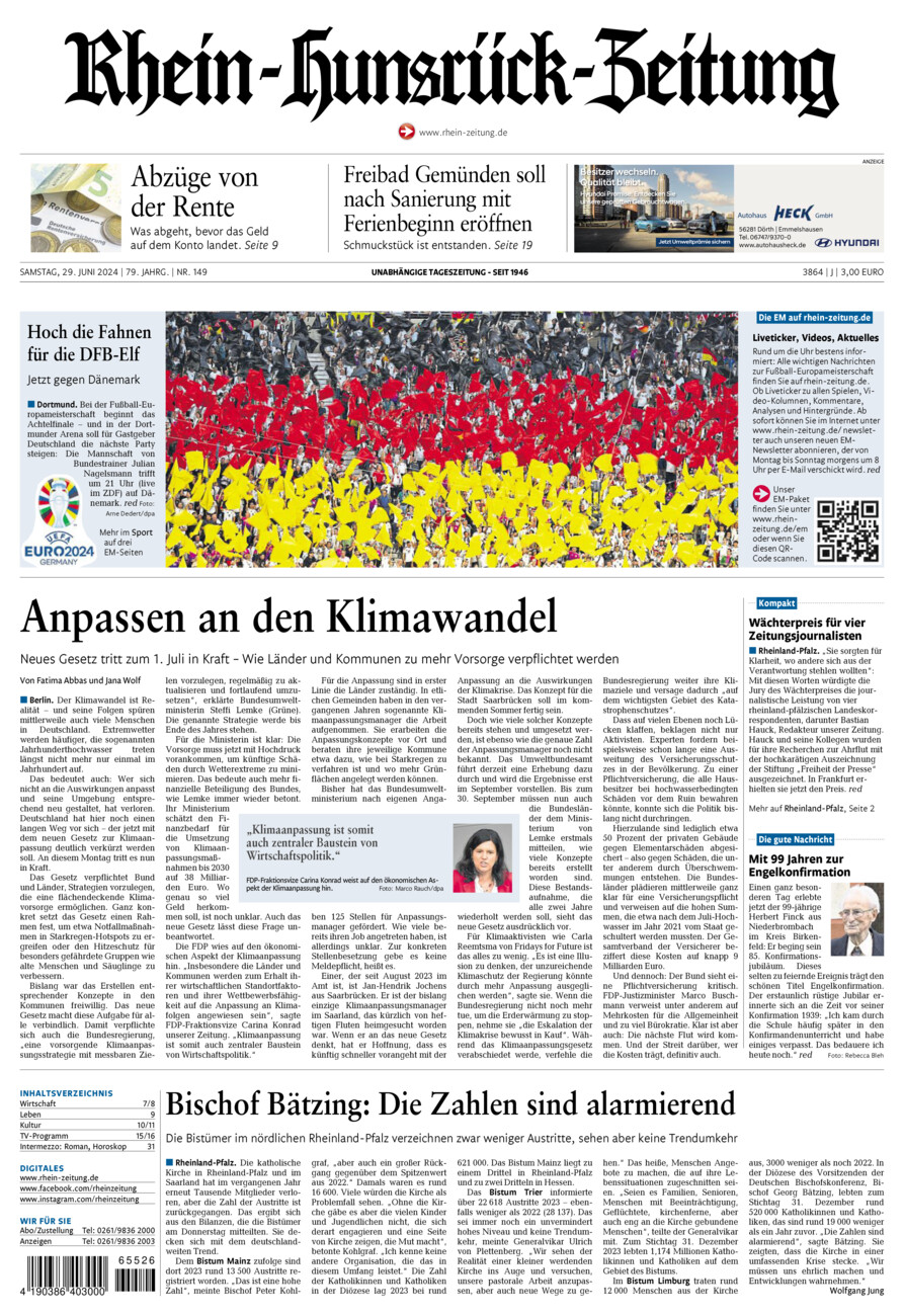 Rhein-Hunsrück-Zeitung vom Samstag, 29.06.2024