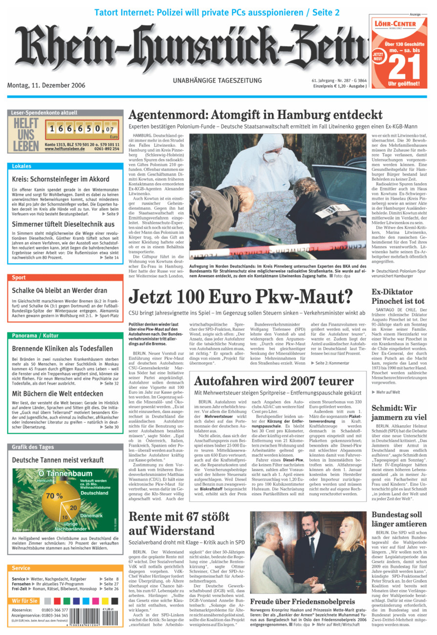 Rhein-Hunsrück-Zeitung vom Montag, 11.12.2006