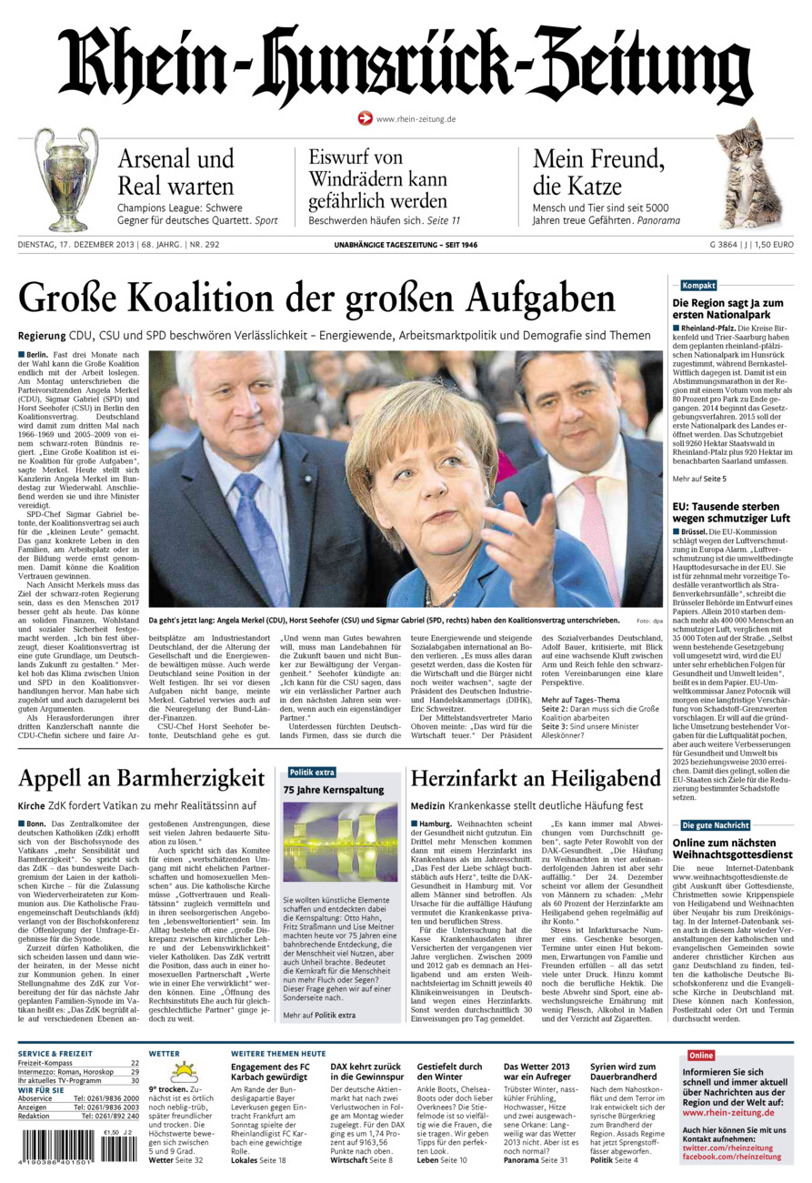 Rhein-Hunsrück-Zeitung vom Dienstag, 17.12.2013