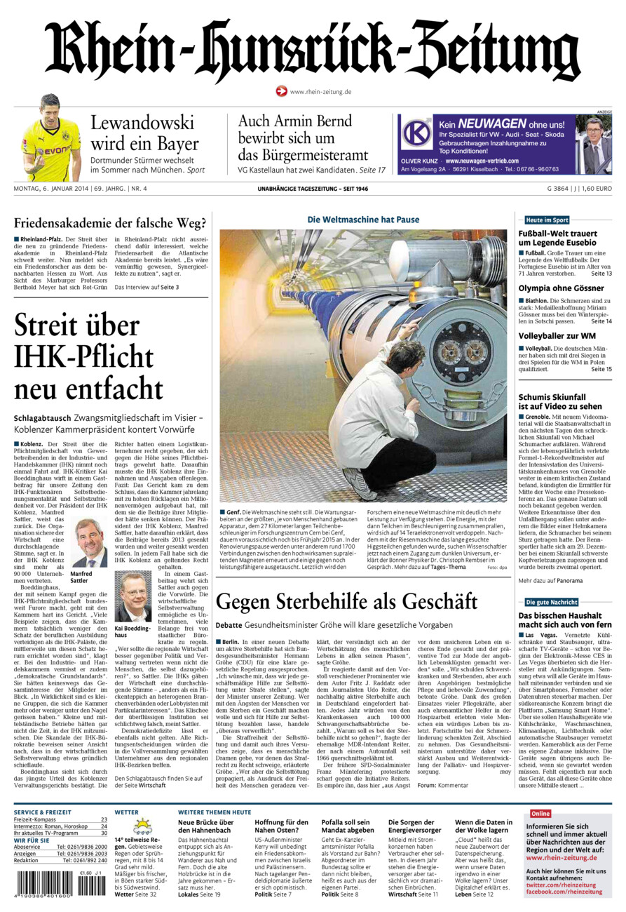Rhein-Hunsrück-Zeitung vom Montag, 06.01.2014