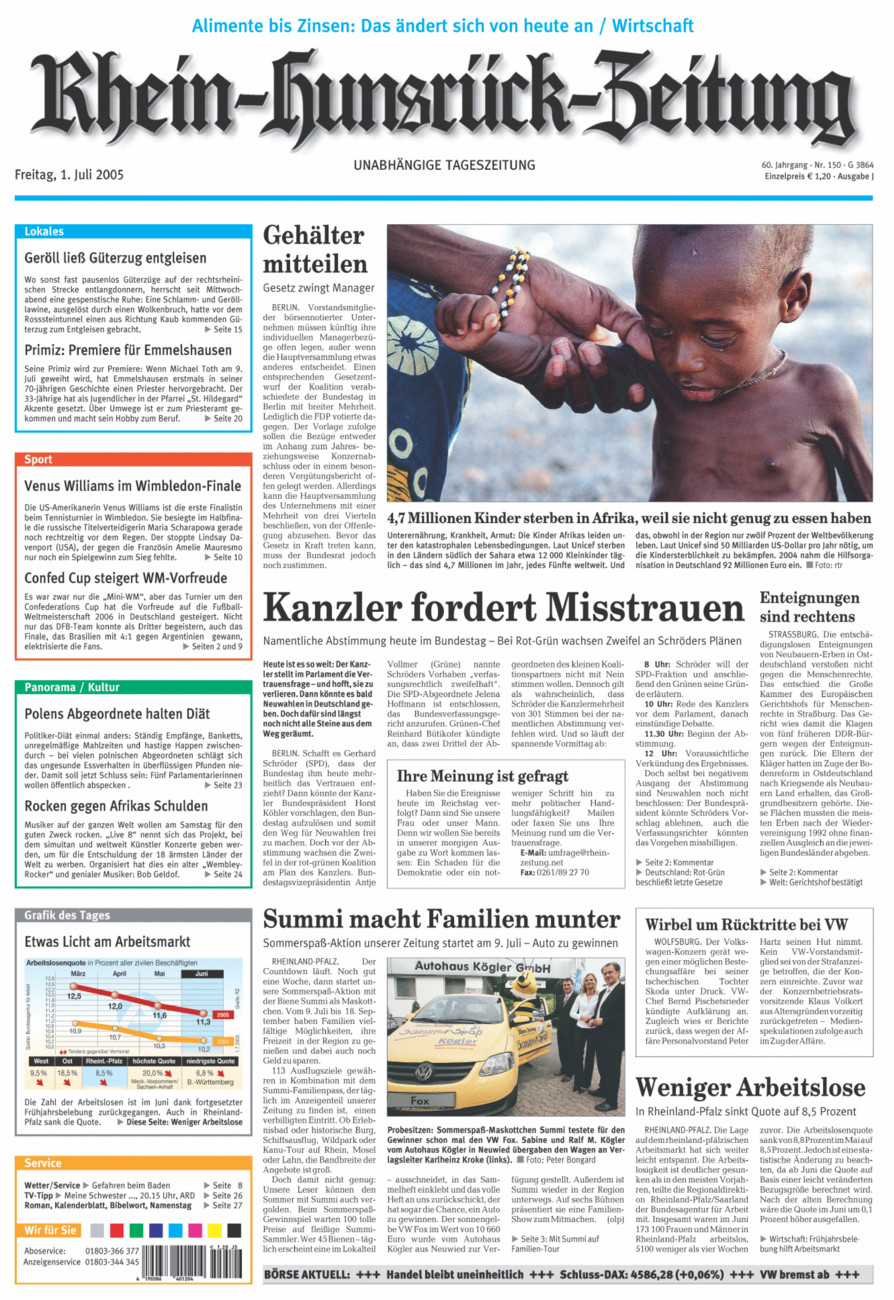 Rhein-Hunsrück-Zeitung vom Freitag, 01.07.2005