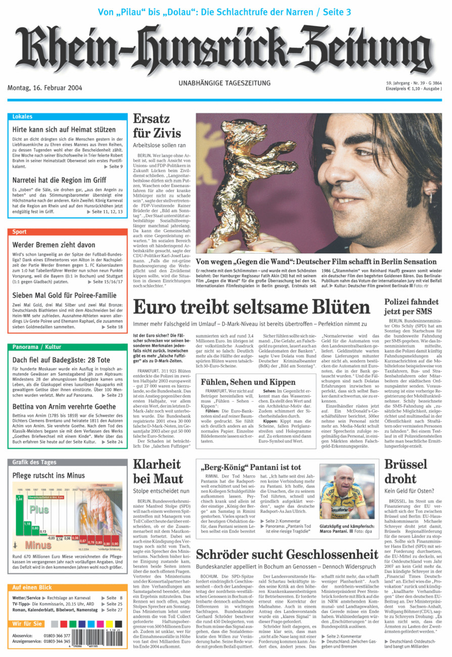 Rhein-Hunsrück-Zeitung vom Montag, 16.02.2004