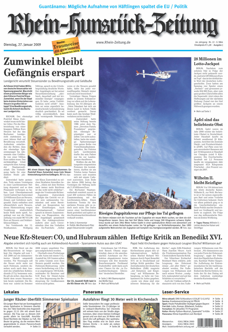 Rhein-Hunsrück-Zeitung vom Dienstag, 27.01.2009