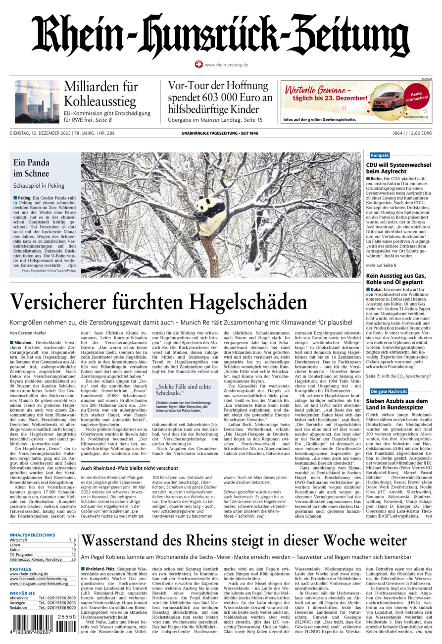 Rhein-Hunsrück-Zeitung vom Dienstag, 12.12.2023