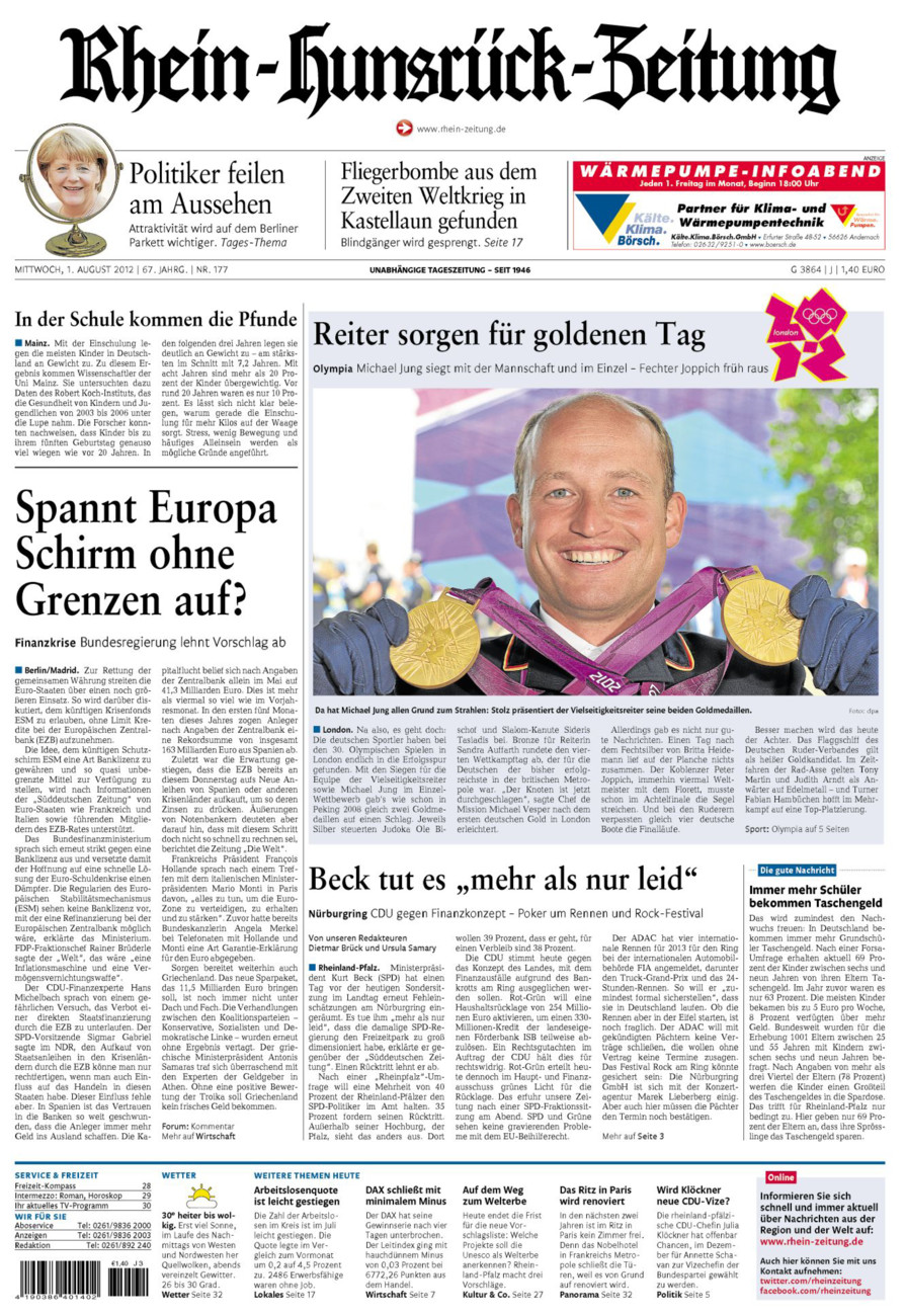 Rhein-Hunsrück-Zeitung vom Mittwoch, 01.08.2012