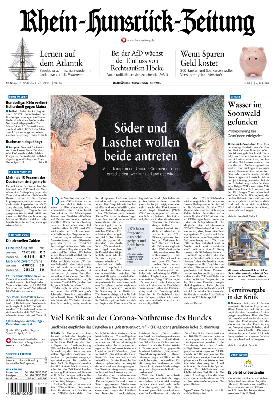 Rhein-Hunsrück-Zeitung vom Montag, 12.04.2021