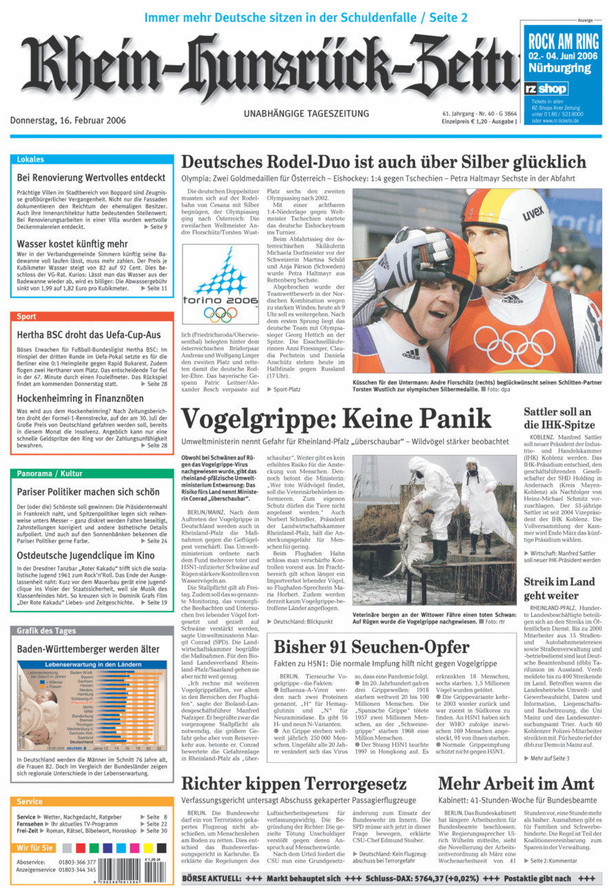 Rhein-Hunsrück-Zeitung vom Donnerstag, 16.02.2006