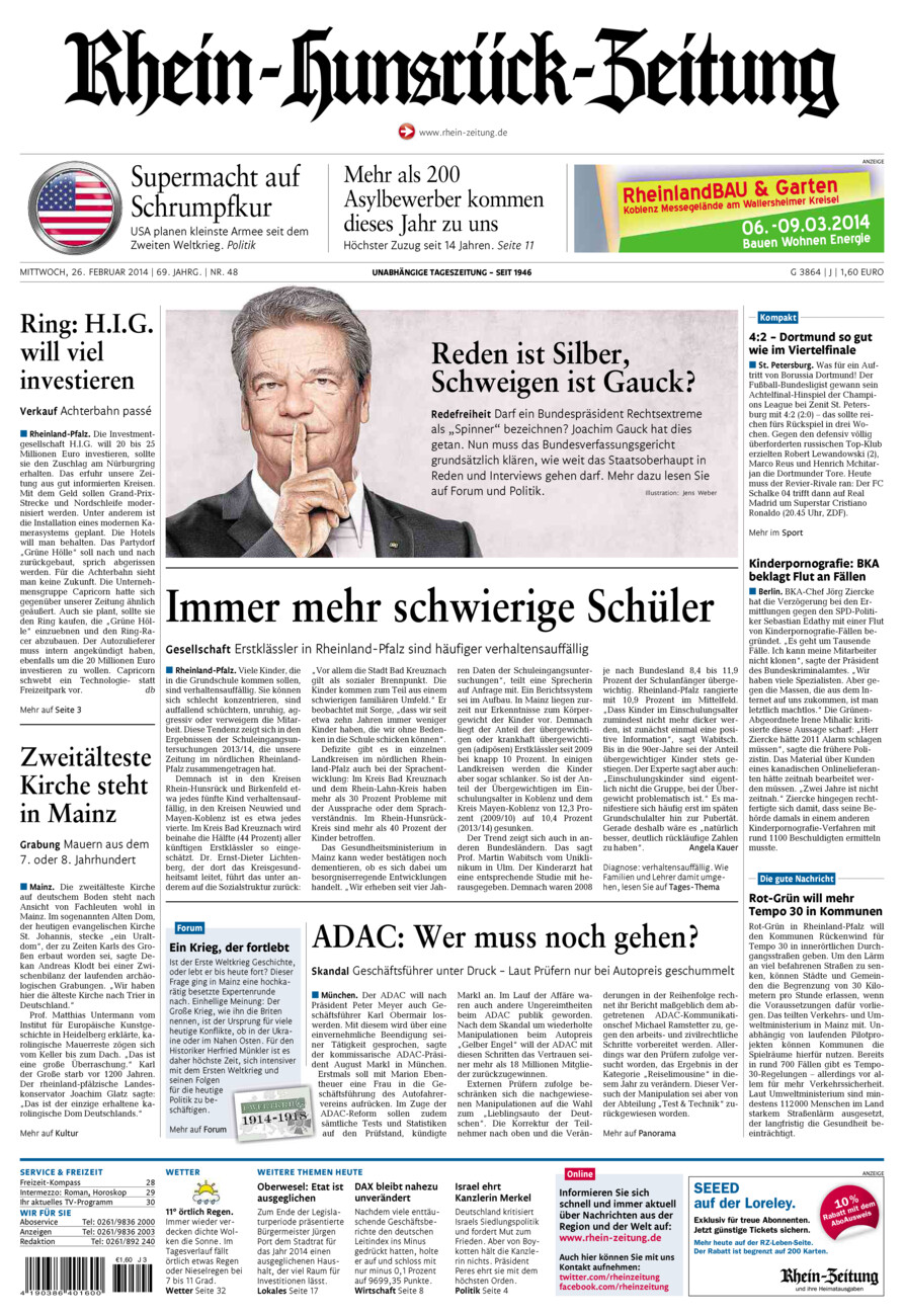 Rhein-Hunsrück-Zeitung vom Mittwoch, 26.02.2014