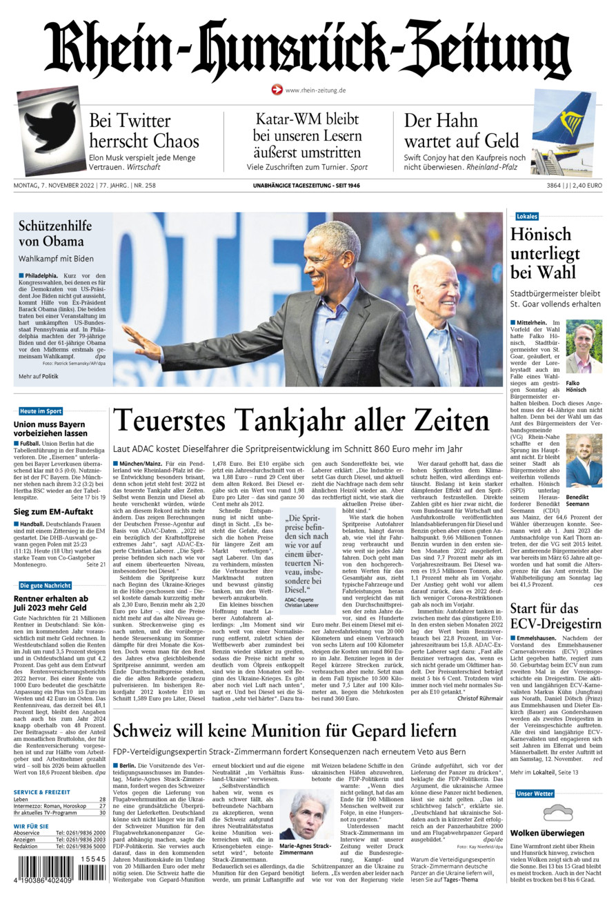 Rhein-Hunsrück-Zeitung vom Montag, 07.11.2022