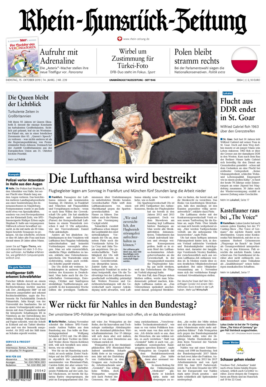 Rhein-Hunsrück-Zeitung vom Dienstag, 15.10.2019