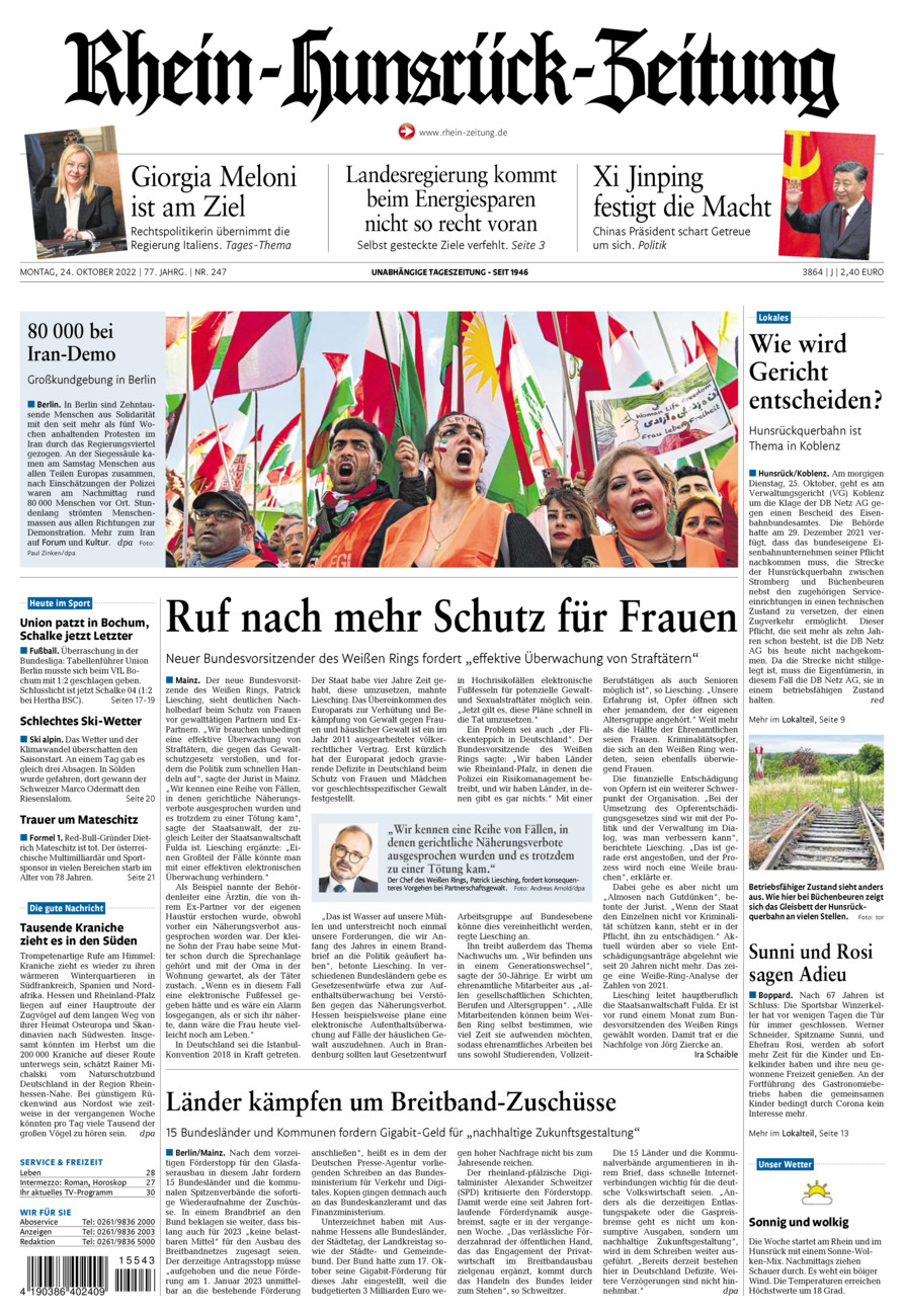 Rhein-Hunsrück-Zeitung vom Montag, 24.10.2022