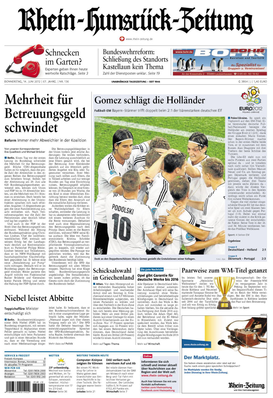 Rhein-Hunsrück-Zeitung vom Donnerstag, 14.06.2012