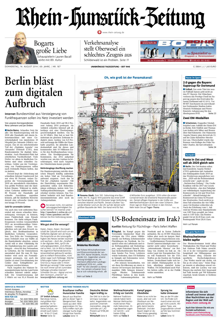 Rhein-Hunsrück-Zeitung vom Donnerstag, 14.08.2014