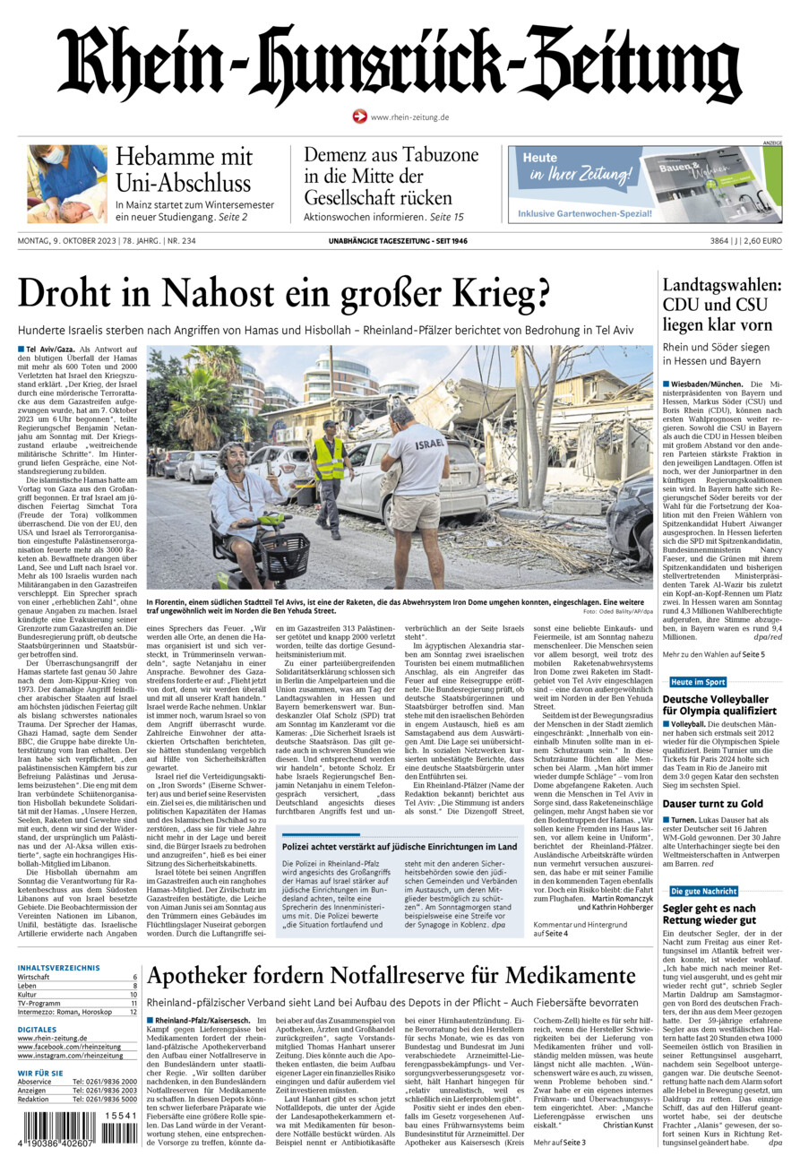 Rhein-Hunsrück-Zeitung vom Montag, 09.10.2023