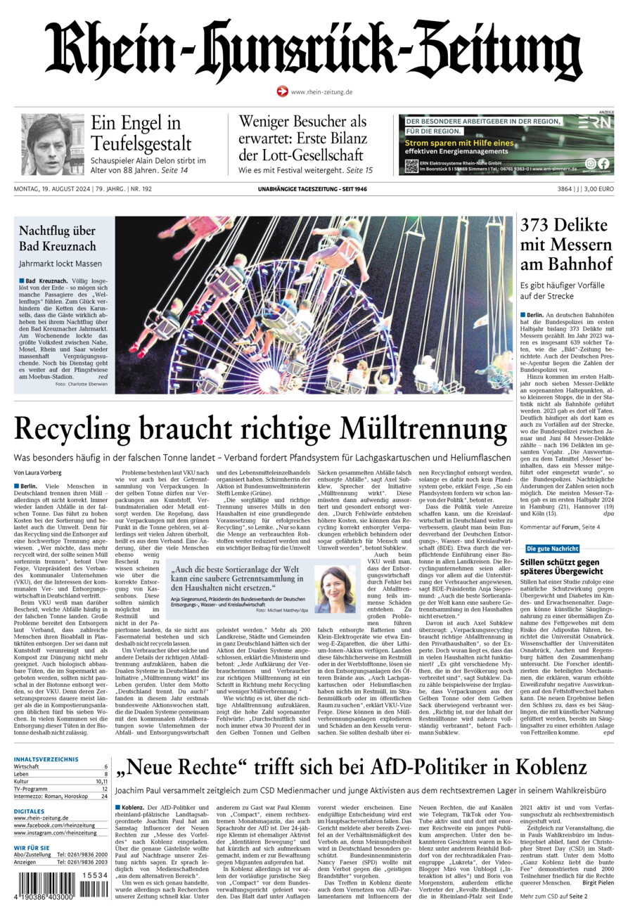 Rhein-Hunsrück-Zeitung vom Montag, 19.08.2024